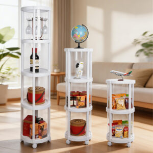Roman-Column Style Round Storage Rack (Plastic Film & Shelf Board Design)